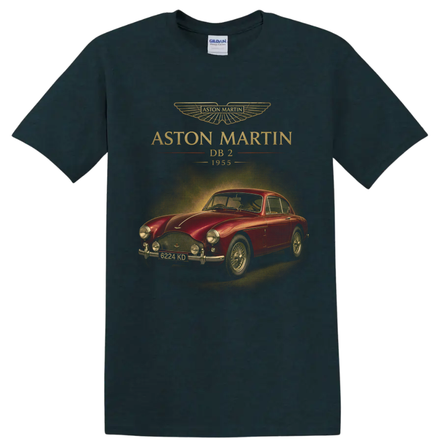 Aston Martin DB2 1955 vintage red coupe with gold lettering on a Midnight (Green) T Shirt