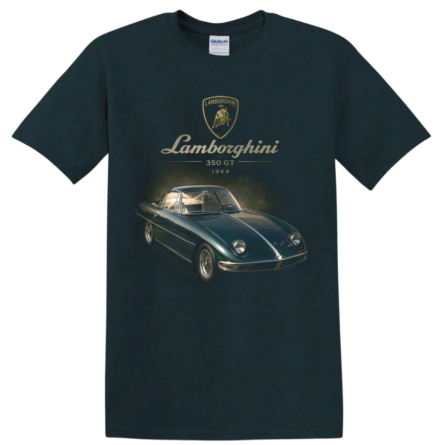 Lamborghini 350 GT 1964 vintage teal classic coupe graphic on a Midnight (Green) T Shirt
