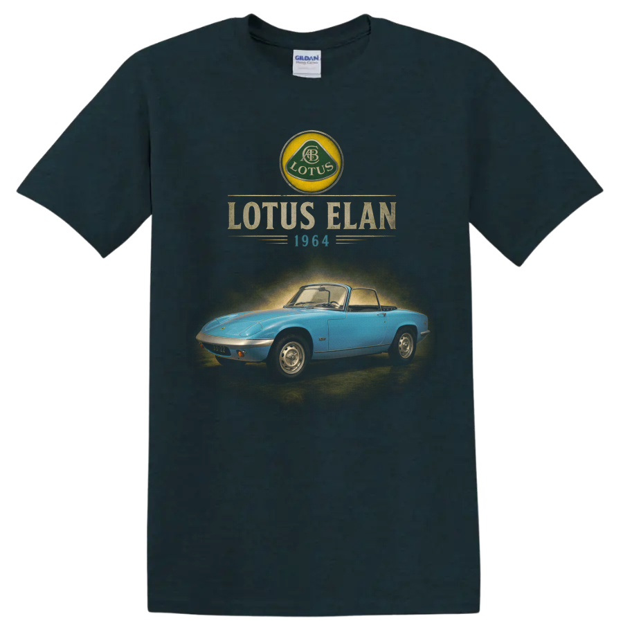 1964 Lotus Elan blue roadster vintage graphic with retro lettering on a Midnight (Green) T Shirt