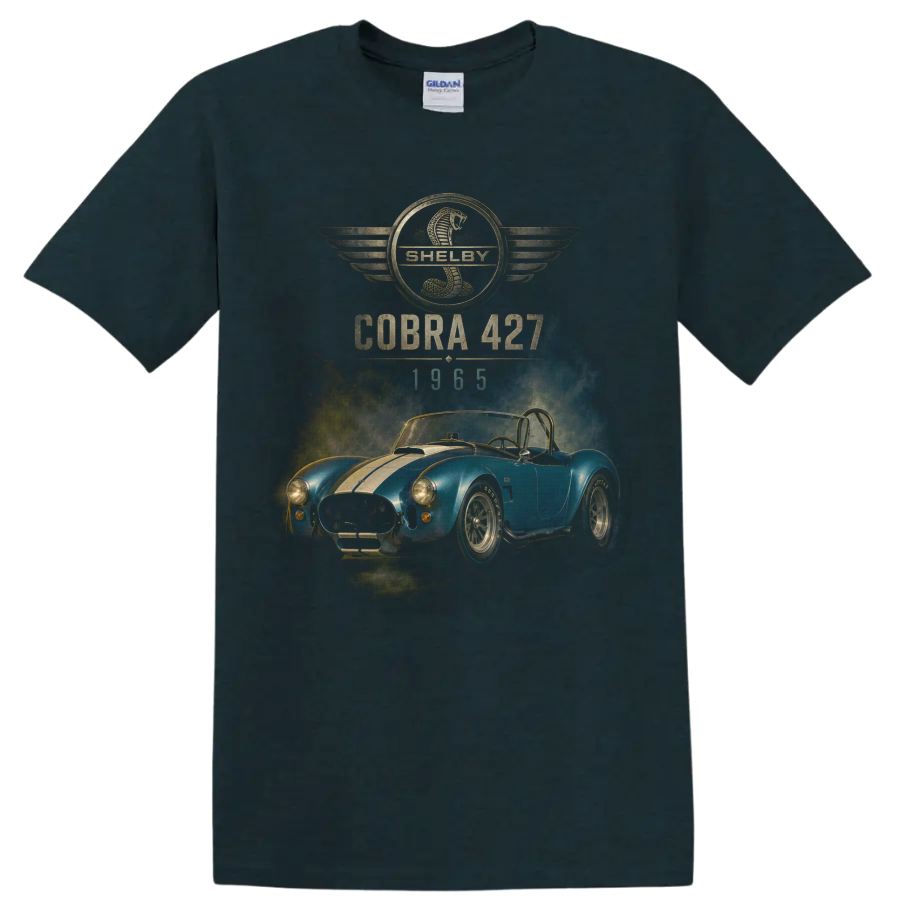 Shelby Cobra 427 1965 blue roadster vintage graphic with cobra emblem on a Midnight (Green) T Shirt