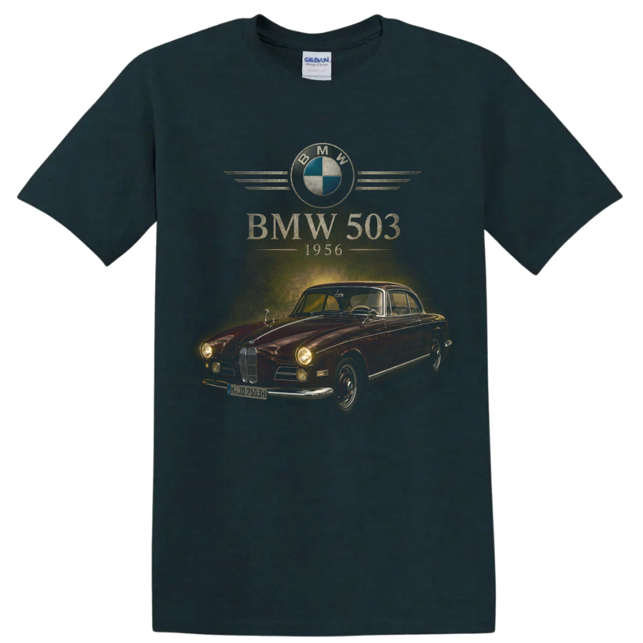 BMW 503 1956 red vintage coupe graphic with retro automotive lettering on a Midnight (Green) T Shirt