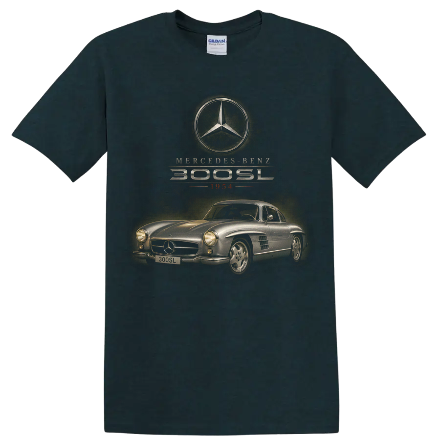 Mercedes-Benz 300 SL Gullwing 1954 vintage classic car graphic on a Midnight (Green) T Shirt