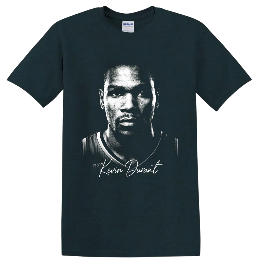 Kevin Durant Oklahoma City Thunder number 35 gritty black-and-white portrait with on a Midnight (Green) T Shirt