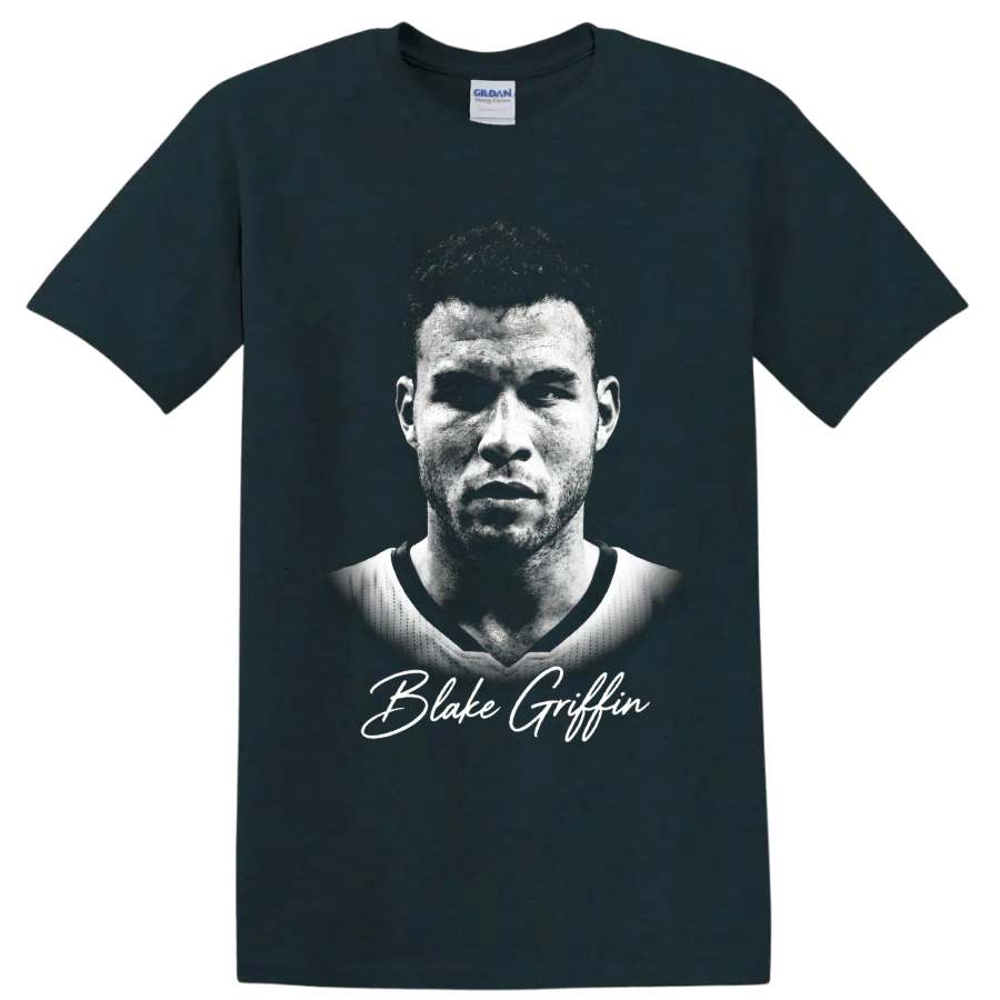Blake Griffin Los Angeles Clippers No. 32 black-and-white basketball portrait with on a Midnight (Green) T Shirt