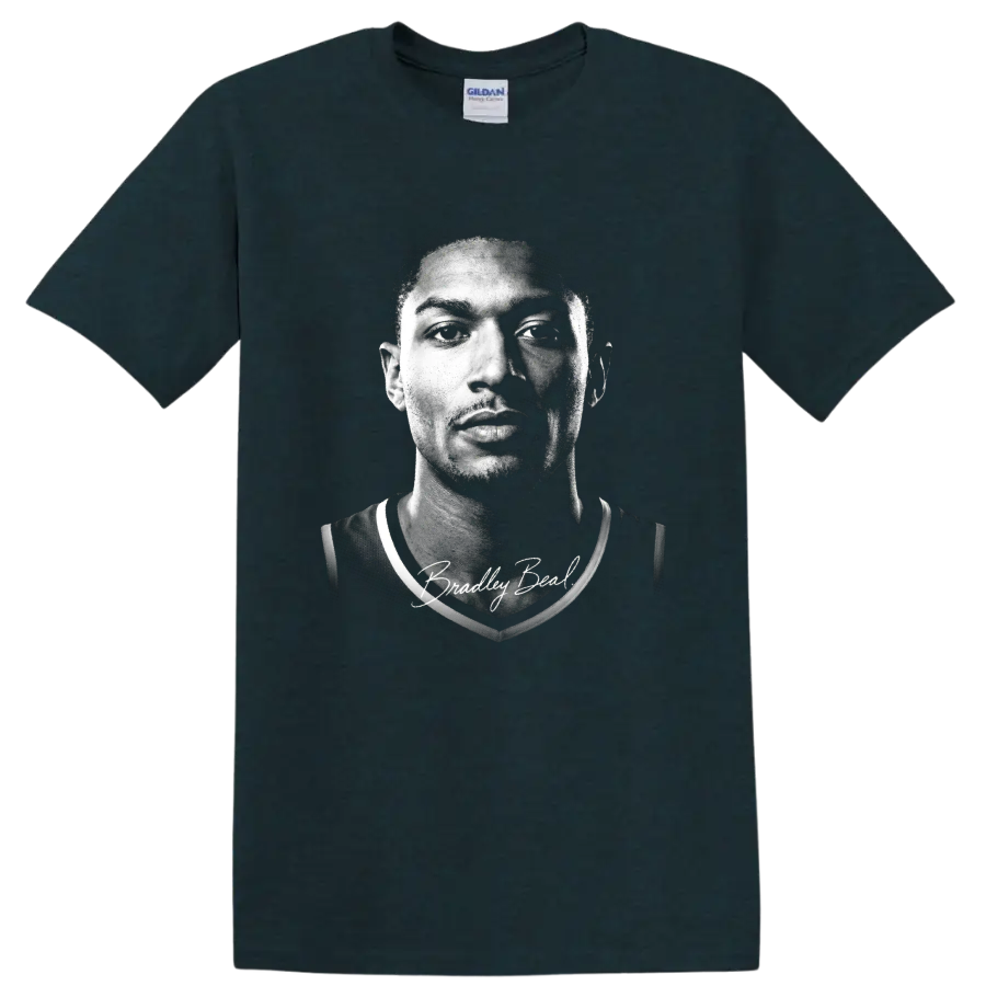 Bradley Beal black-and-white basketball portrait with signature-style lettering on a Midnight (Green) T Shirt