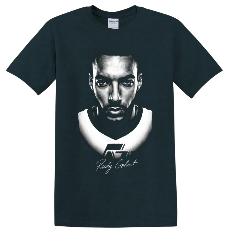 Rudy Gobert No. 27 black-and-white basketball portrait with signature-style lettering on a Midnight (Green) T Shirt