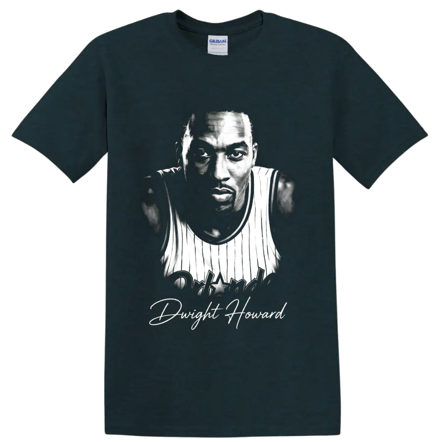 Dwight Howard Orlando Magic No. 12 monochrome basketball portrait on a Midnight (Green) T Shirt