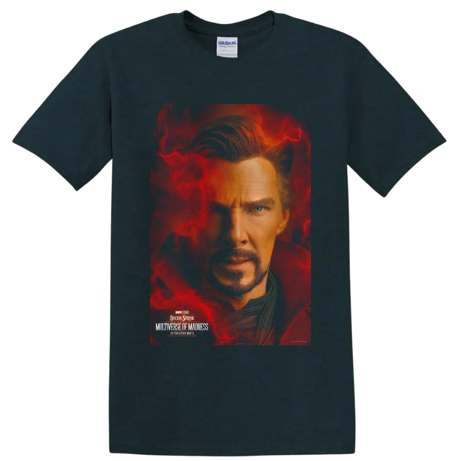 Doctor Strange sorcerer portrait graphic print with magical energy on a Midnight (Green) T Shirt