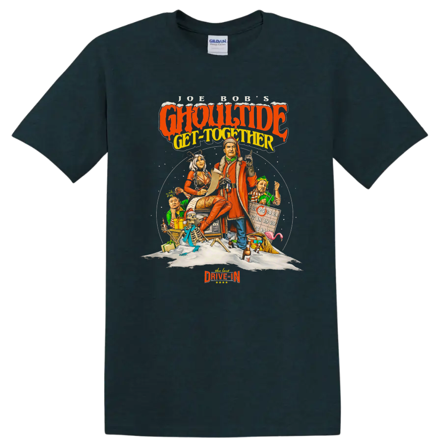 Ghoultide Get-Together retro horror party graphic on a Midnight (Green) T Shirt