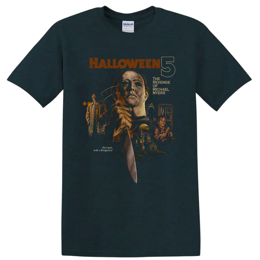 Halloween 5 Michael Myers vintage horror poster graphic print on a Midnight (Green) T Shirt
