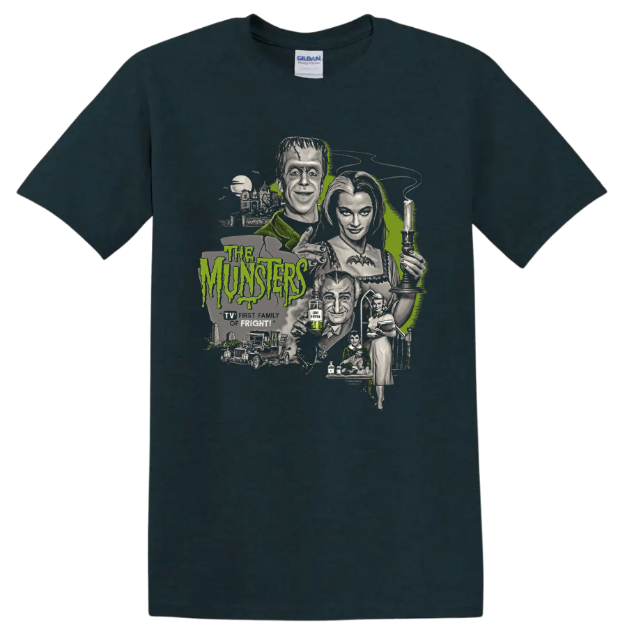 The Munsters 2 gothic family portrait graphic print on a Midnight (Green) T Shirt