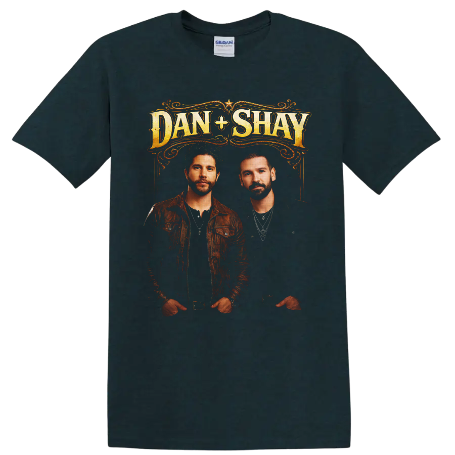 Dan + Shay portraits beneath ornate western gold lettering and scrollwork on a Midnight (Green) T Shirt