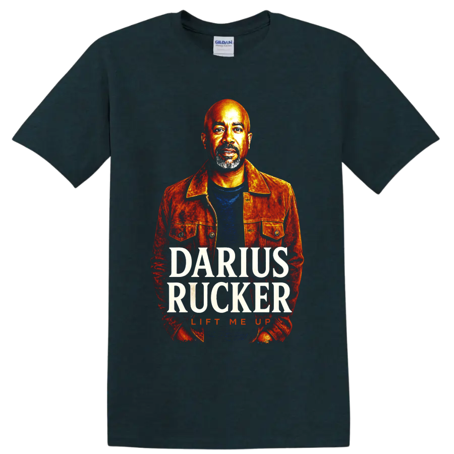 Darius Rucker painted portrait with DARIUS RUCKER and LIFT ME UP text on a Midnight (Green) T Shirt