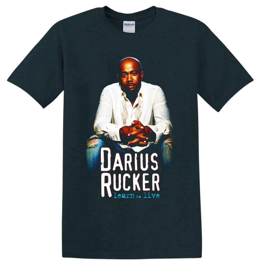 Darius Rucker painted portrait with distressed Darius Rucker concert-style lettering on a Midnight (Green) T Shirt