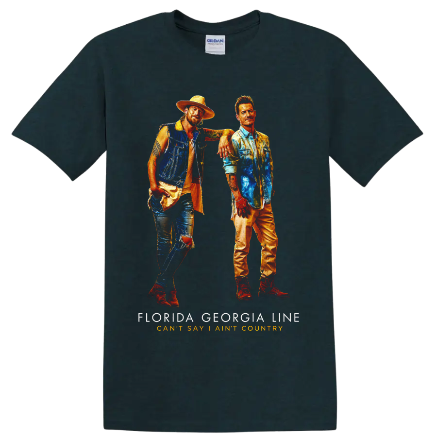 Florida Georgia Line painted duo portrait with Can’t Say I Ain’t Country text on a Midnight (Green) T Shirt