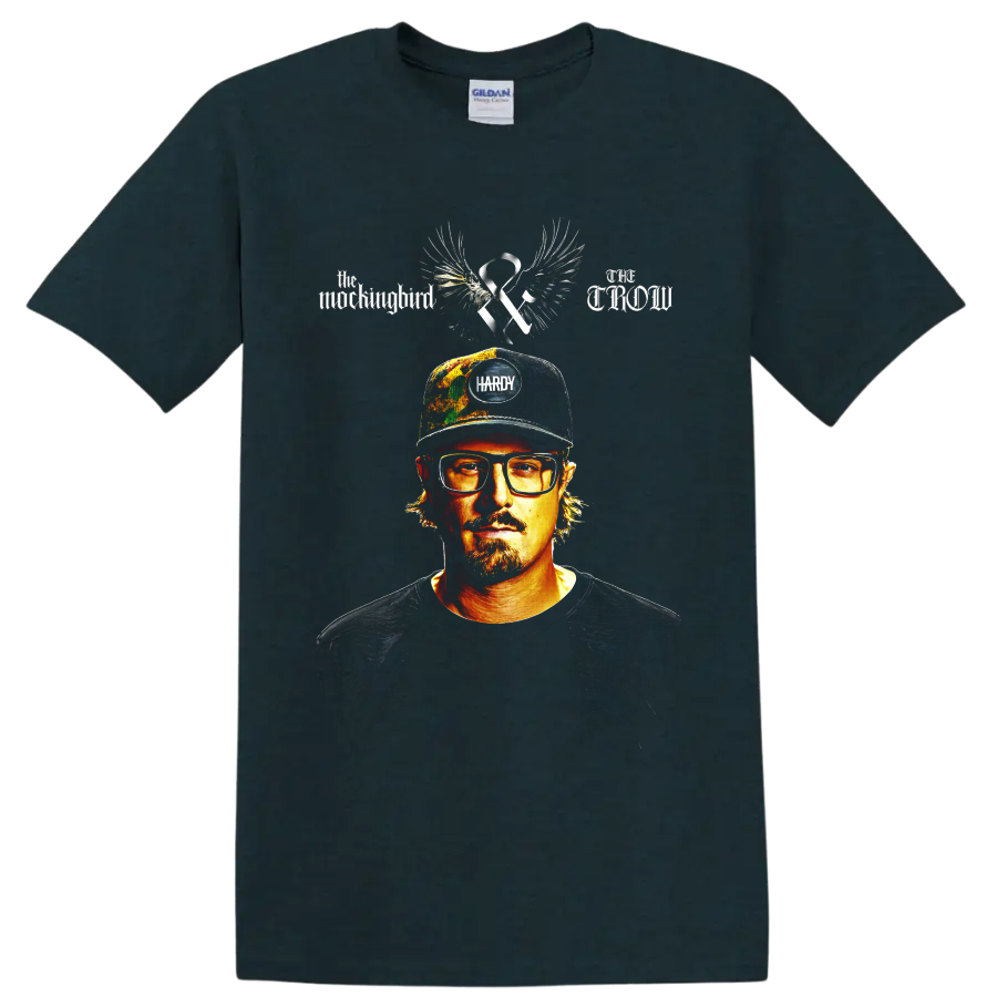 HARDY portrait with wings, ribbon, cap, and distressed country music artwork on a Midnight (Green) T Shirt