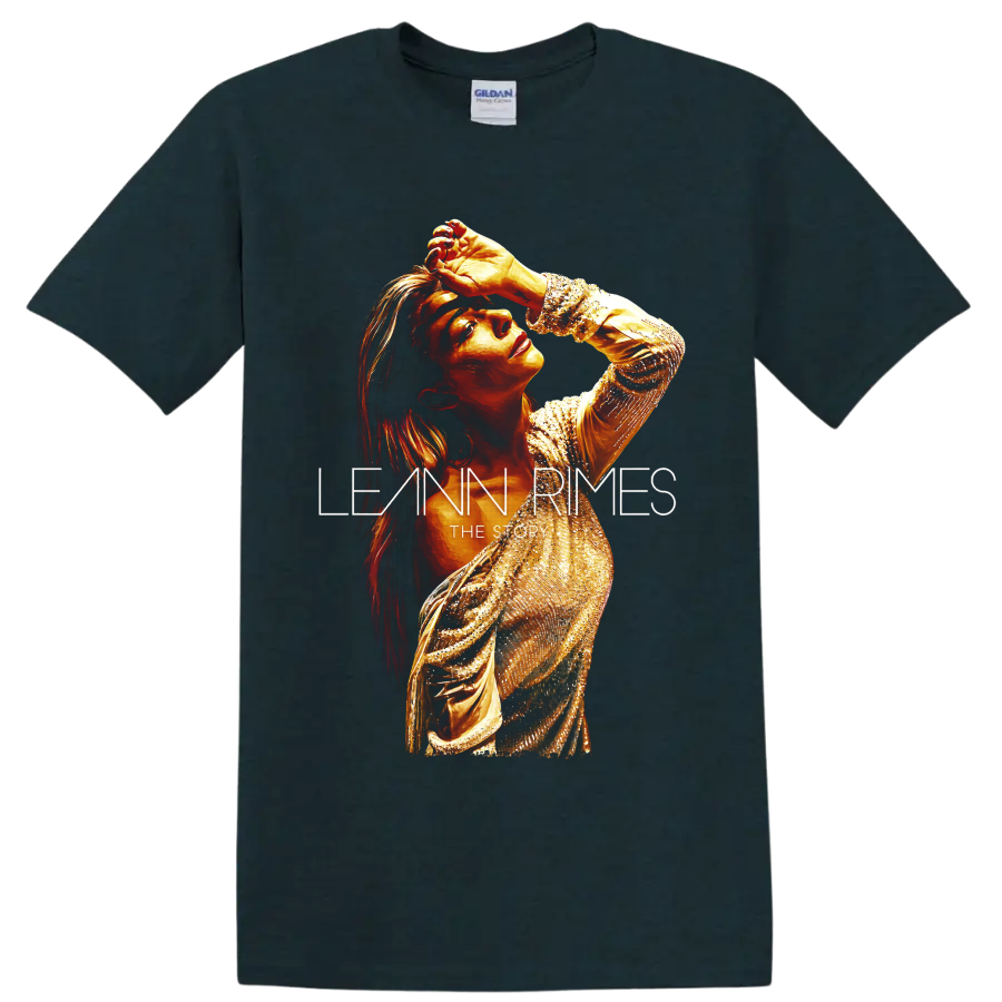 LeAnn Rimes golden glam portrait with The Story lettering on a Midnight (Green) T Shirt