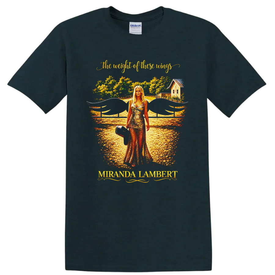 Miranda Lambert Weight of These Wings winged country road illustration on a Midnight (Green) T Shirt