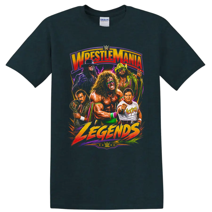 Ultimate Warrior and Macho Man Randy Savage retro wrestling legends collage on a Midnight (Green) T Shirt