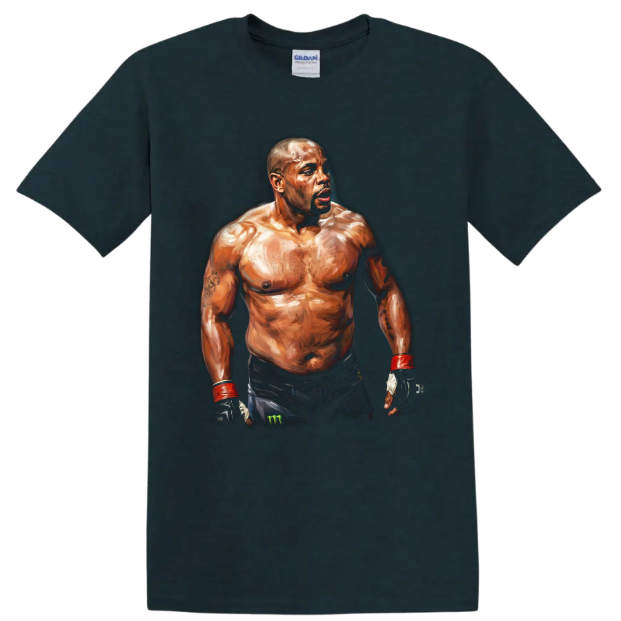 Painted portrait of MMA fighter Quinton Jackson Rampage in gloves and wrist wraps on a Midnight (Green) T Shirt