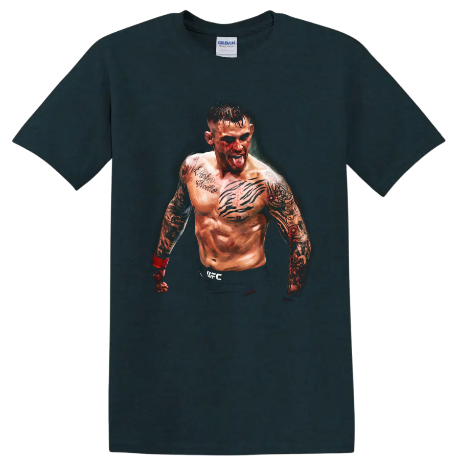 Dustin Poirier tattooed MMA fighter portrait with red hand wraps on a Midnight (Green) T Shirt