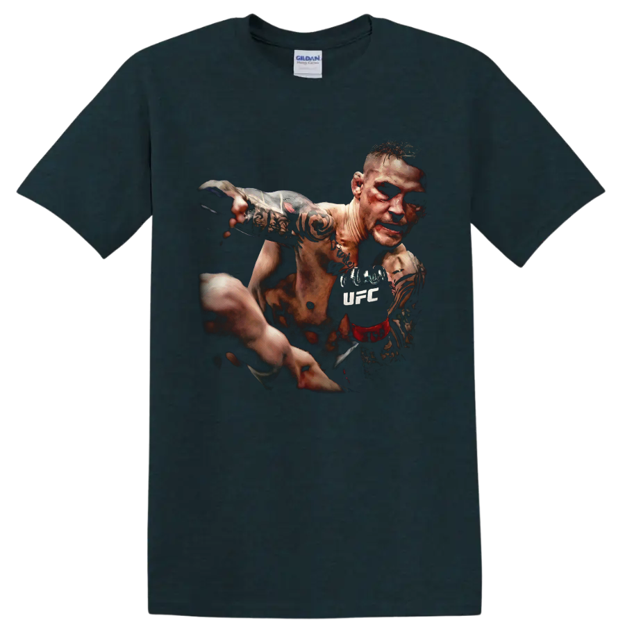 Charles Oliveira tattooed MMA fighter in a dramatic forward-punching graphic on a Midnight (Green) T Shirt