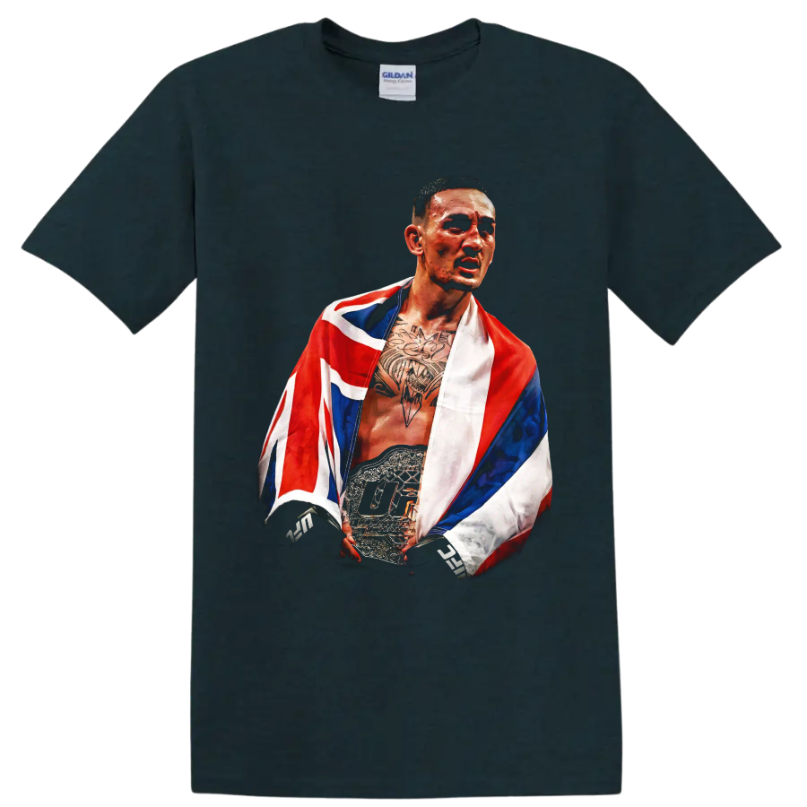 Painted Max Holloway championship belt portrait draped in a Hawaiian flag on a Midnight (Green) T Shirt