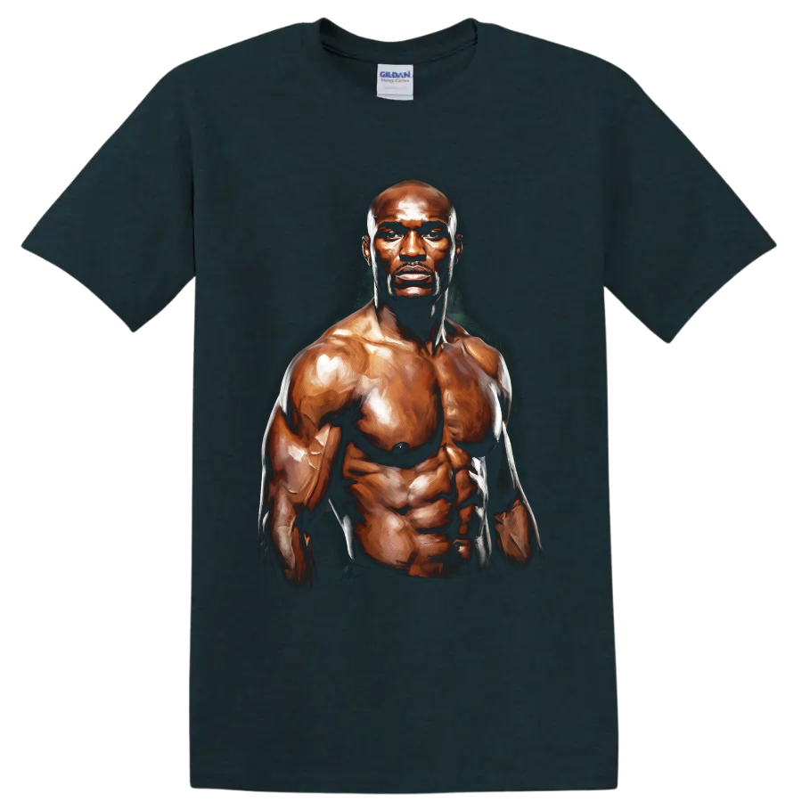 Painterly muscular Terry Crews fighter portrait with dramatic bronze highlights on a Midnight (Green) T Shirt