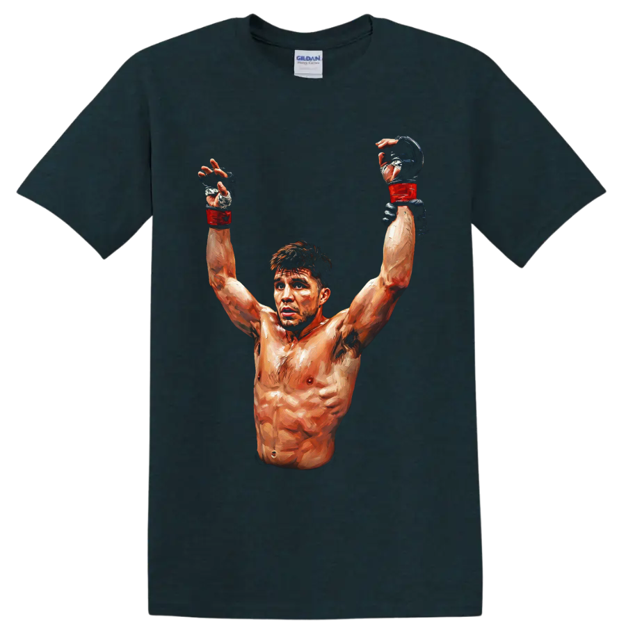 Gennady Golovkin painterly boxing victory portrait with raised red gloves on a Midnight (Green) T Shirt