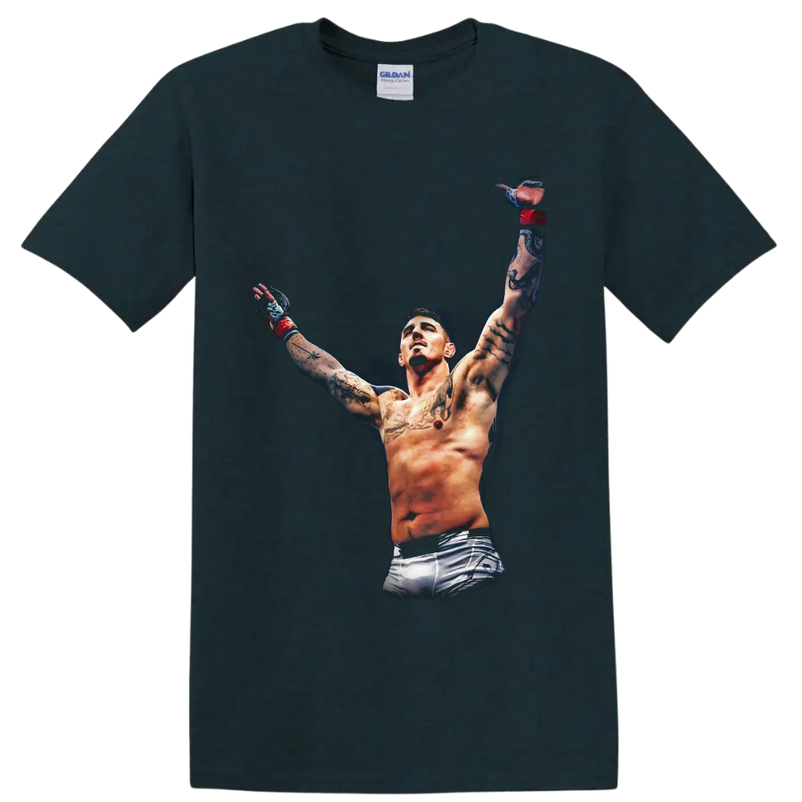 Alex Pereira tattooed victory pose in dramatic combat sports illustration on a Midnight (Green) T Shirt