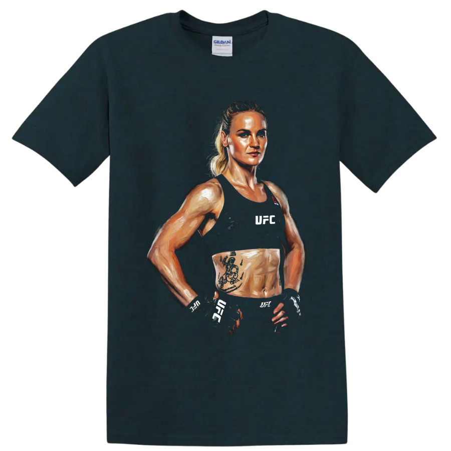 Valentina Shevchenko UFC fighter portrait in expressive painted combat sports style on a Midnight (Green) T Shirt