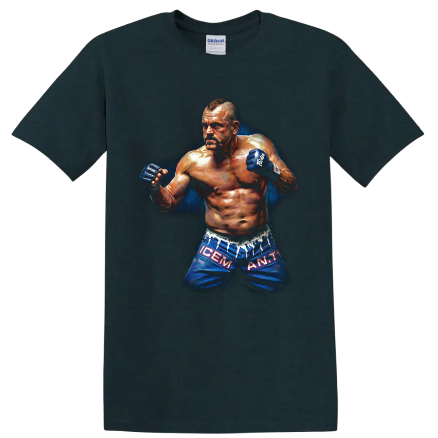 Chuck Liddell The Iceman painted MMA fighter portrait with raised gloves on a Midnight (Green) T Shirt