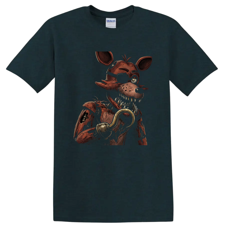 Withered Foxy distressed pirate animatronic horror graphic on a Midnight (Green) T Shirt