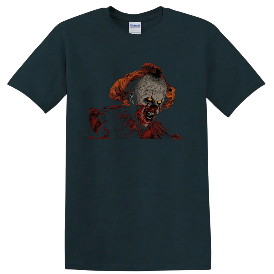 Pennywise from It cracked face horror clown graphic on a Midnight (Green) T Shirt