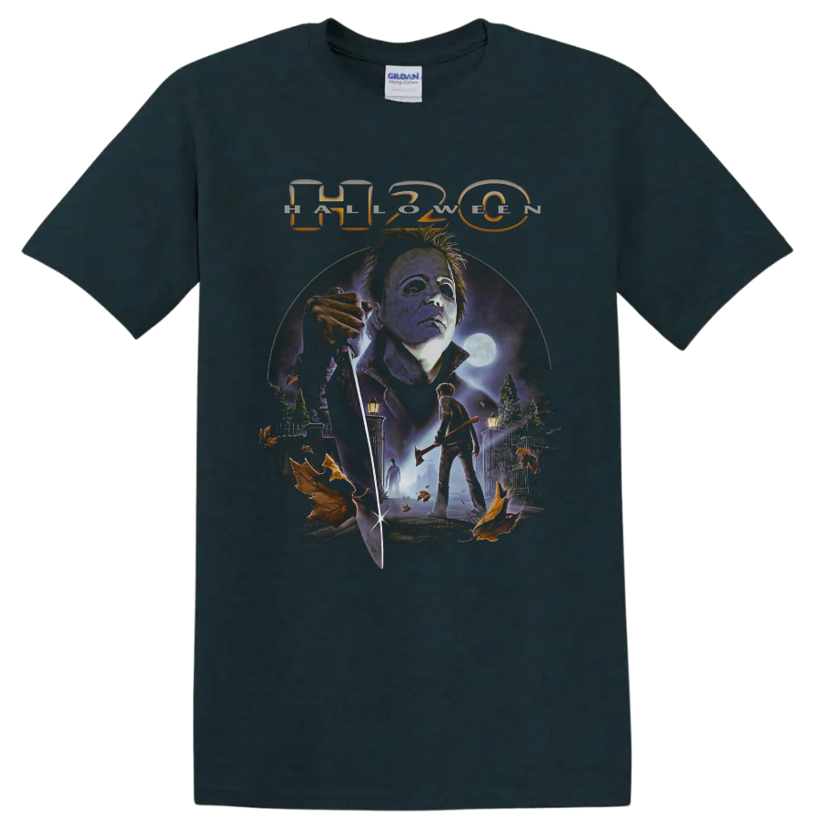 Michael Myers H20 moonlit slasher horror graphic with knife on a Midnight (Green) T Shirt
