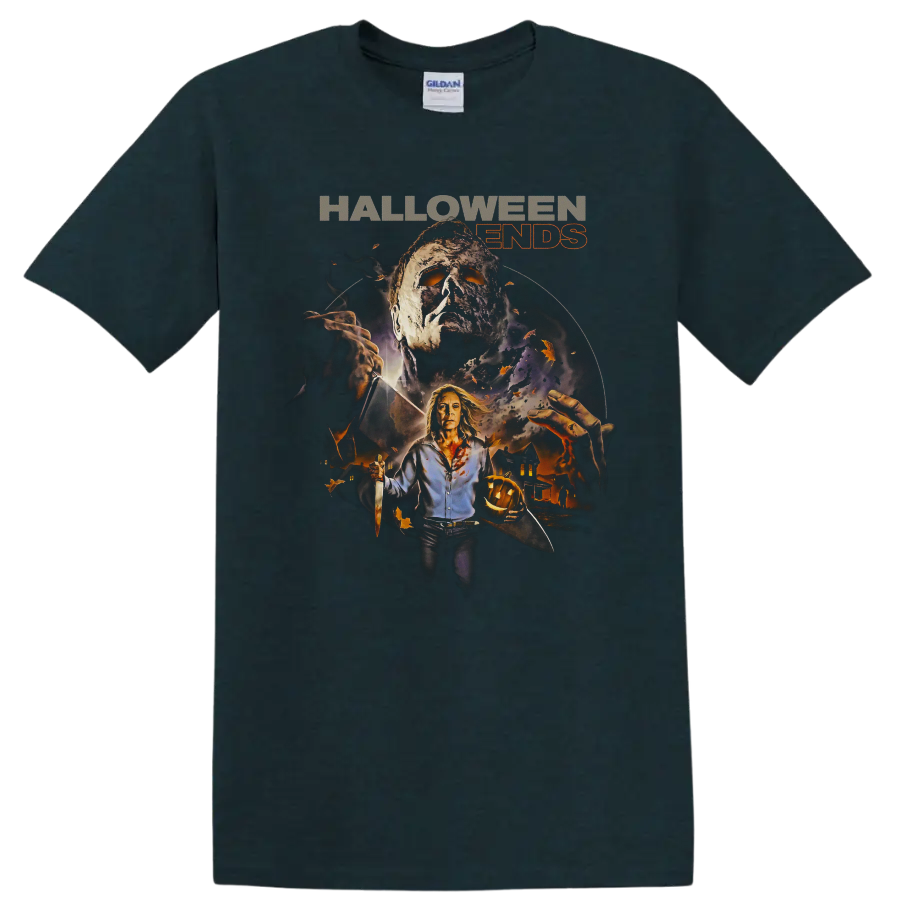 Halloween Ends Laurie Strode and Michael Myers horror graphic print on a Midnight (Green) T Shirt
