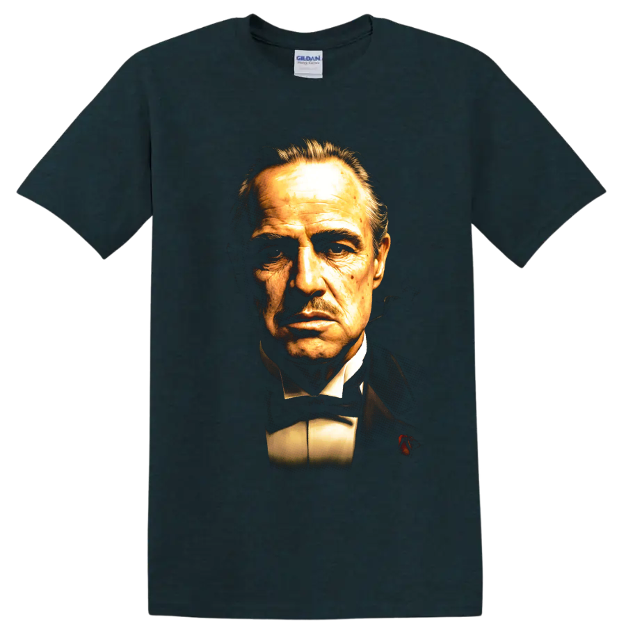 Vito Corleone The Godfather vintage portrait graphic on a Midnight (Green) T Shirt