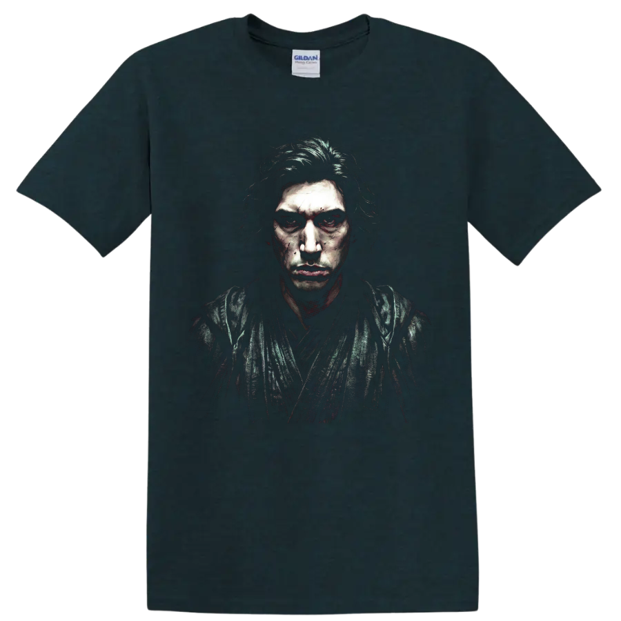 Kylo Ren Adam Driver dark distressed portrait graphic on a Midnight (Green) T Shirt