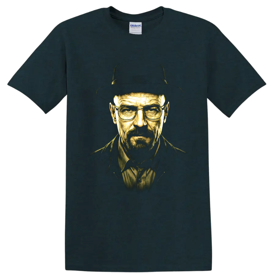 Walter White Breaking Bad portrait graphic with hat and glasses on a Midnight (Green) T Shirt
