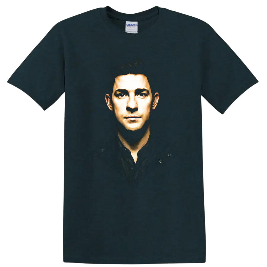 Jim Halpert portrait in a dramatic painterly graphic style on a Midnight (Green) T Shirt