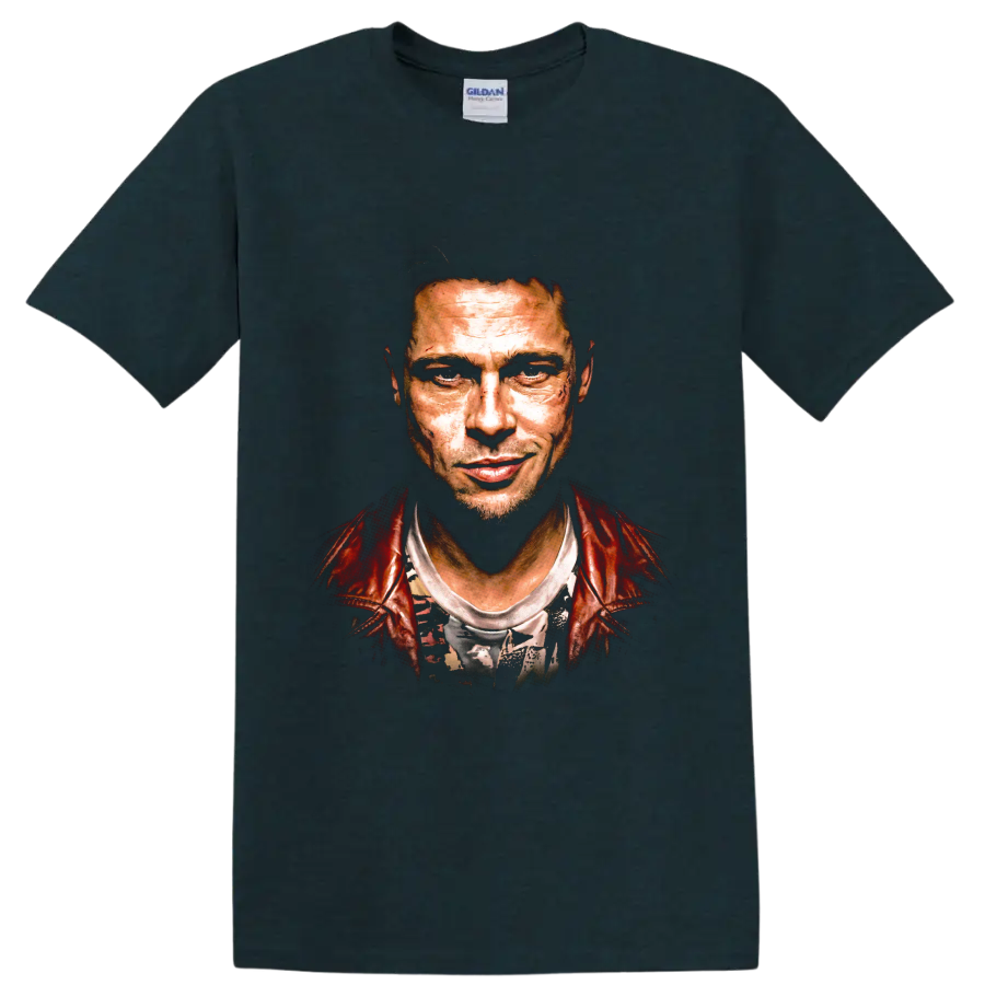 Tyler Durden Brad Pitt Fight Club gritty portrait graphic on a Midnight (Green) T Shirt