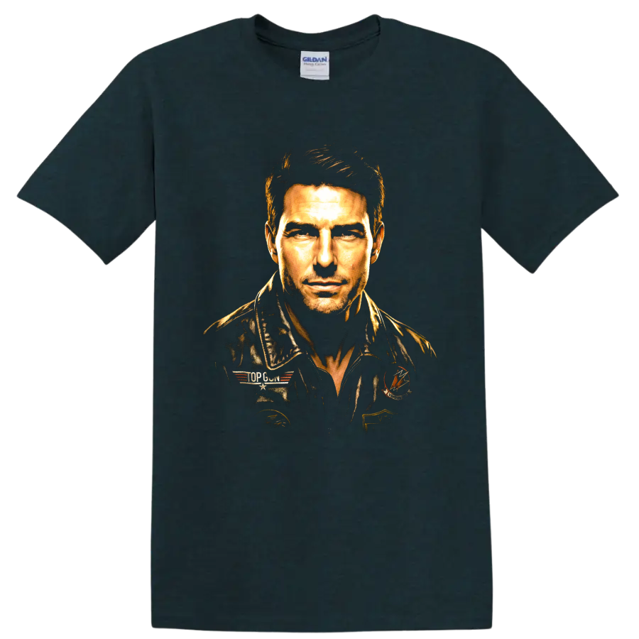 Pete Maverick Mitchell Top Gun pilot portrait graphic print on a Midnight (Green) T Shirt
