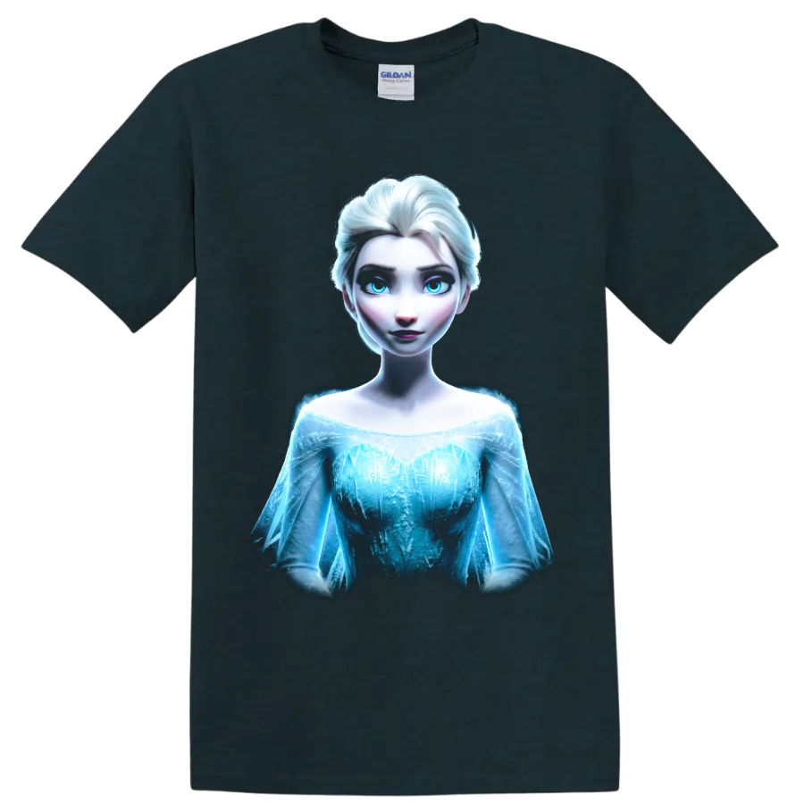 Elsa Frozen ice princess portrait graphic print on a Midnight (Green) T Shirt