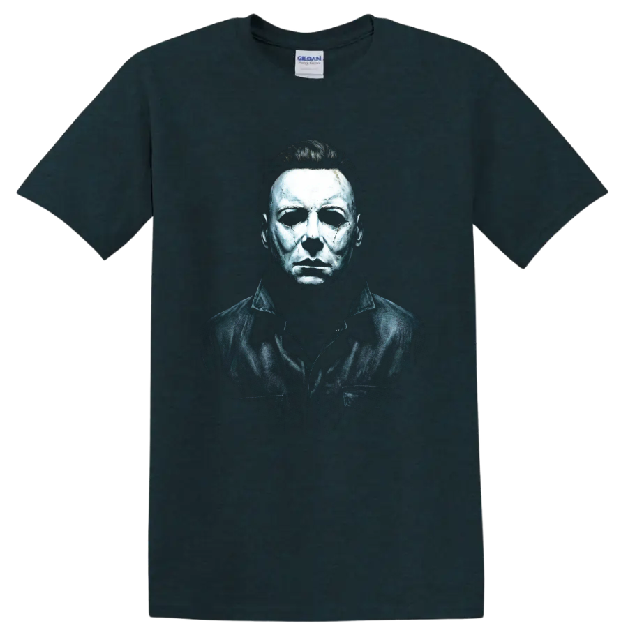 Michael Myers Halloween horror portrait graphic print on a Midnight (Green) T Shirt