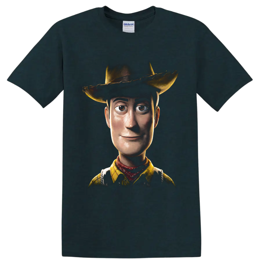 Woody from Toy Story cowboy portrait graphic print on a Midnight (Green) T Shirt