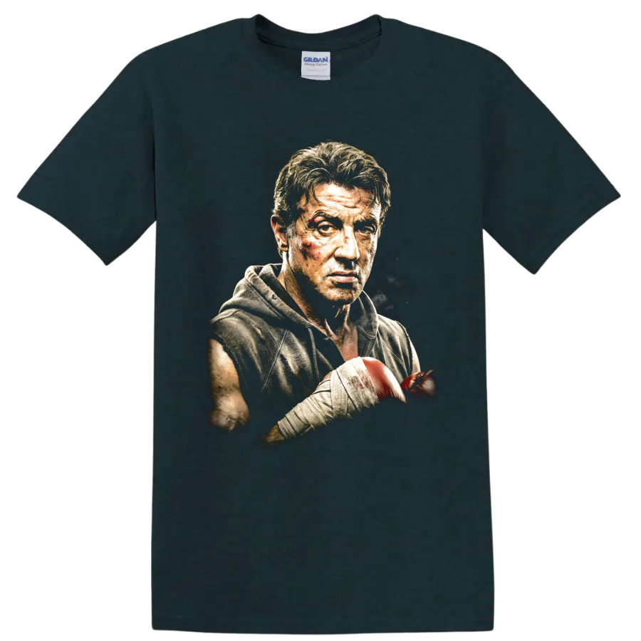 Rocky Balboa boxing portrait graphic print on a Midnight (Green) T Shirt