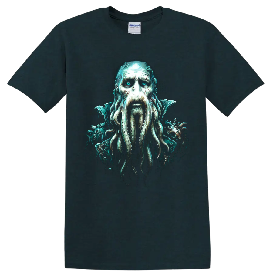 Davy Jones tentacled sea captain horror-fantasy graphic portrait on a Midnight (Green) T Shirt