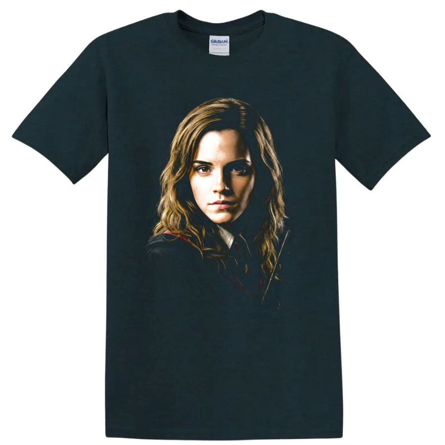 Hermione Granger Harry Potter portrait graphic print on a Midnight (Green) T Shirt