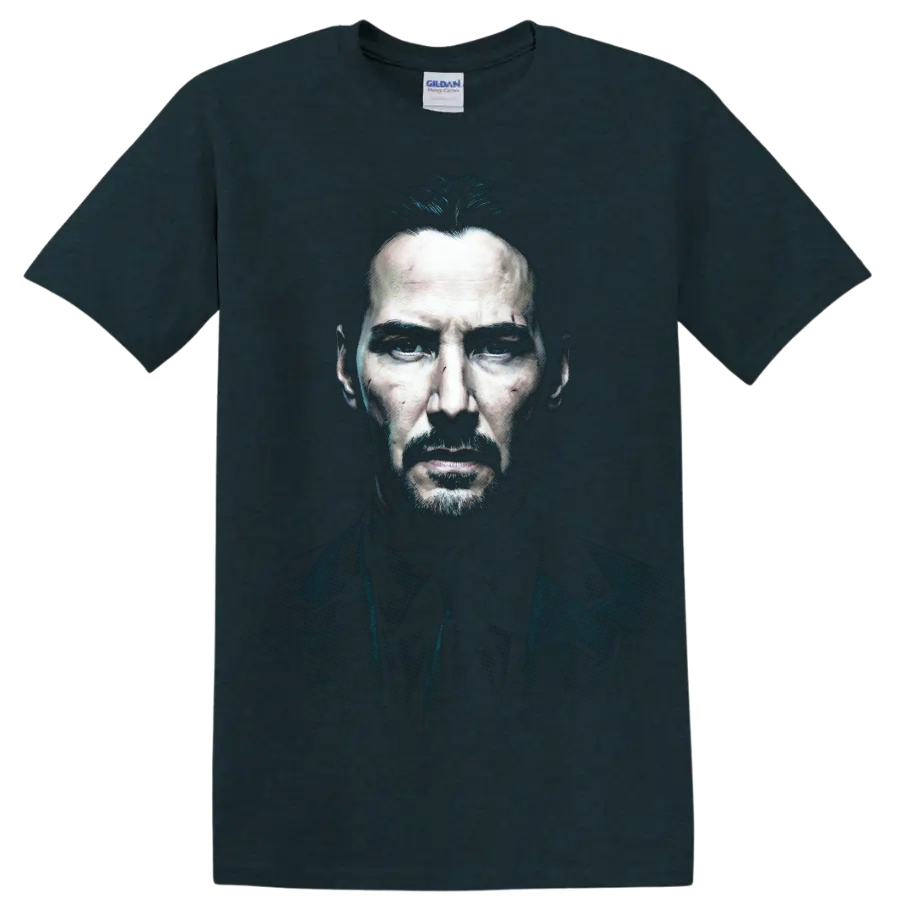 John Wick Keanu Reeves dark cinematic portrait graphic print on a Midnight (Green) T Shirt