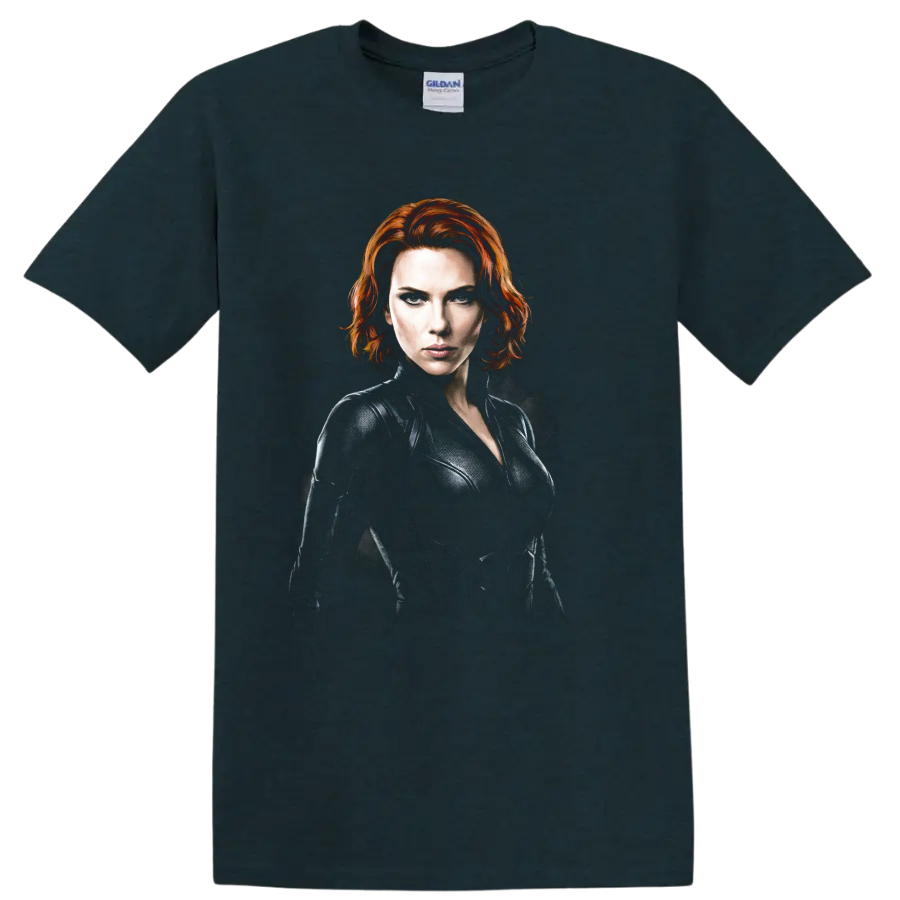 Natasha Romanoff Black Widow dramatic red-haired spy portrait graphic on a Midnight (Green) T Shirt